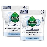 Seventh Generation Laundry Detergent Packs, Free & Clear, Made for Sensitive Skin, 90 Loads (2 pouches, 45 Ct EA)