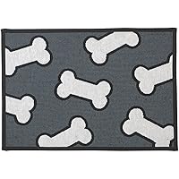 PetRageous 10216 Scattered Bones Tapestry Non-Skid Machine Washable Dog Placemat for Pet Feeding Areas with Rubber Backing 13-Inch by 19-Inch for Dogs, Grey