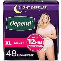 Depend Night Defense Adult Incontinence & Postpartum Bladder Leak Underwear for Women, Disposable, Overnight, Extra-Large, Blush, 48 Count (4 Packs of 12), Packaging May Vary
