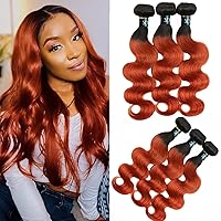 350 Bundles Human Hair,Brazilian Ginger Orange Body Wavy Virgin Burnt Brown Human Hair 3 Bundles Unprocessed Remy Hair Weave Bundles for Black Women (12 14 16)