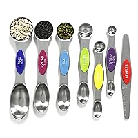 Multicolor Magnetic Measuring Spoons Set with Leveler - Stainless Steel, Stackable, Fits Spice Jars - For Baking Kitchen