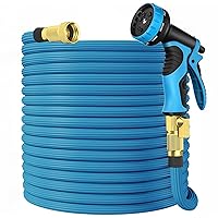 Expandable Garden Hose 50 ft with 10 Function Spray Nozzle - New Patented Water Hose with 40 Layers of Innovative Nano Rubber - Lightweight, Durable, Flexible, 50ft Retractable Stretch Hose, Blue