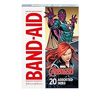 Band-Aid Brand Adhesive Bandages for Minor Cuts and Scrapes, Featuring Marvel Avengers Characters for Kids, Assorted Sizes 20 ct