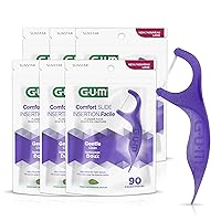 GUM Comfort Slide Floss Picks - Perfect for Tight Teeth - Extra Strong Shred-Resistant Dental Floss, Easy Grip Handle - Dental Flossers for Adults - Fresh Mint Flavor, 90 ct (6pk)