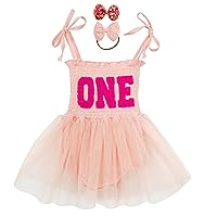 Baby Girls 1st Birthday Dress Sleeveless Backless Bowknot Sundress Layered Tulle Princess Dress Set with 2 Headbands
