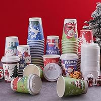Christmas Cups with Lids 12oz Disposable Paper Coffee Cups Tea Cups with Lids 10 Designs Christmas Party Supplies, Christmas Disposable Party Cups Drinkwear for both Hot and Cold Drinks, 60 Pack