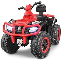 ELEMARA 2 Seater Kids ATV, 12V Electric 4 Wheeler ATV for Kids with 10AH Battery, 4mph, 2 Charging Ports, Bluetooth, LED Headlights, Music, Radio, Battery Powered Ride on Car for Age 3-8, Red