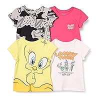 Amazon Essentials Looney Tunes Girls and Toddlers' Short-Sleeve T-Shirts, Pack of 4