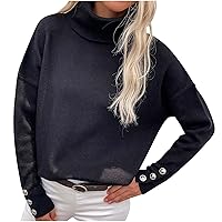 Womens Trendy Turtleneck Sweaters 2024 Fall Winter Knit Pullover Casual Ribbed Knit Jumper Tops Long Sleeve Sweater
