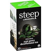steep by Bigelow Decaffeinated Organic Pure Green Tea, 20 Count, (Pack of 6), 120 Total Tea Bags