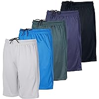 Real Essentials 5 Pack: Boys' Athletic Basketball Shorts with Pockets - Youth Activewear (Ages 4-18)