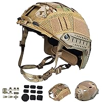 ActionUnion Tactical Airsoft Paintball Fast Helmet with Helmet Cover, PJ Type Tactical Multifunctional Protective NVG Mount for Multicam Military Sports Hunting Shooting