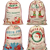 Zonon 4 Pcs Large Christmas Canvas Bag Christmas Canvas Gift Bag with Drawstring Xmas Canvas Drawstring Sack for Present Package Storage, 27.6 x 19.7 Inch
