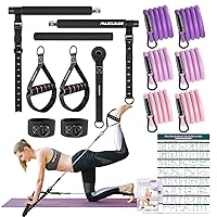 Pilates Bar Kit for Women, 3-Section Screw Portable Pilates Bar with Metal Adjustable Buckle, Resistance Bands with Durable Carabiner, Multifunctional Pilates Bar for Full-Body Workout