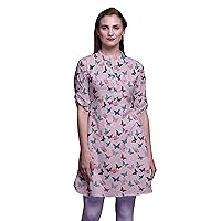 Bimba Indian Short Kurtis For Women Printed Tunic Roll Up Sleeve Shirt