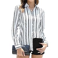 Womens Button-Down Shirts Long Sleeve Wrinkle Free Exquisite Print Fashion Casual Blouse Top XS-XXL