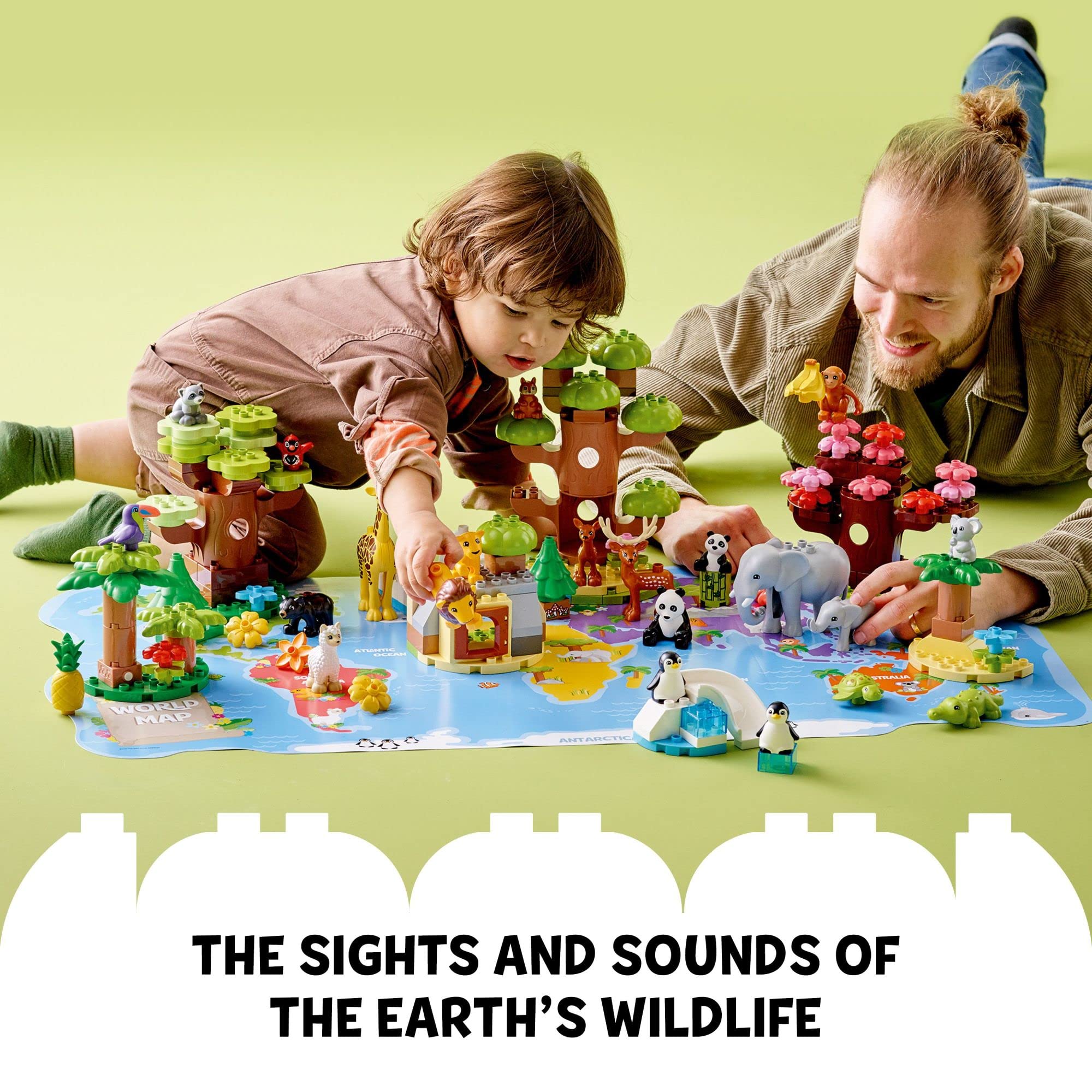LEGO DUPLO Wild Animals of The World Toy 10975, with 22 Animal Figures, Sounds and World Map Playmat, Educational Animal Building Kit, Learning Toy, Gift for Toddlers, Girls, Boys 2-5 Year Old