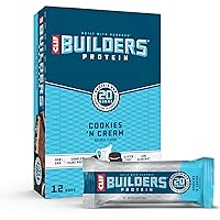 CLIF Builders - Cookies 'n Cream Flavor - Protein Bars - Gluten-Free - Non-GMO - Low Glycemic - 20g Protein - 2.4 oz. (12 Count)