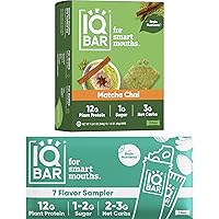 IQBAR Brain and Body Keto Protein Bars - 7-Bar Sampler & 12 Count Matcha Chai Energy Bars - Low Carb Protein Bars - High Fiber Vegan Bars Low Sugar Meal Replacement Bars