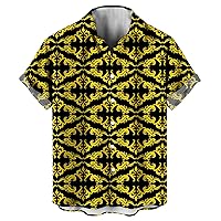 Funny Gold Floral Shirt Fashion Hip Hop Graphic Short Sleeved Button Shirt