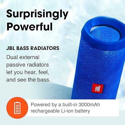JBL Flip 4, Black - Waterproof, Portable & Durable Bluetooth Speaker - Up to 12 Hours of Wireless Streaming - Includes Noise-Cancelling Speakerphone, Voice Assistant & JBL Connect+
