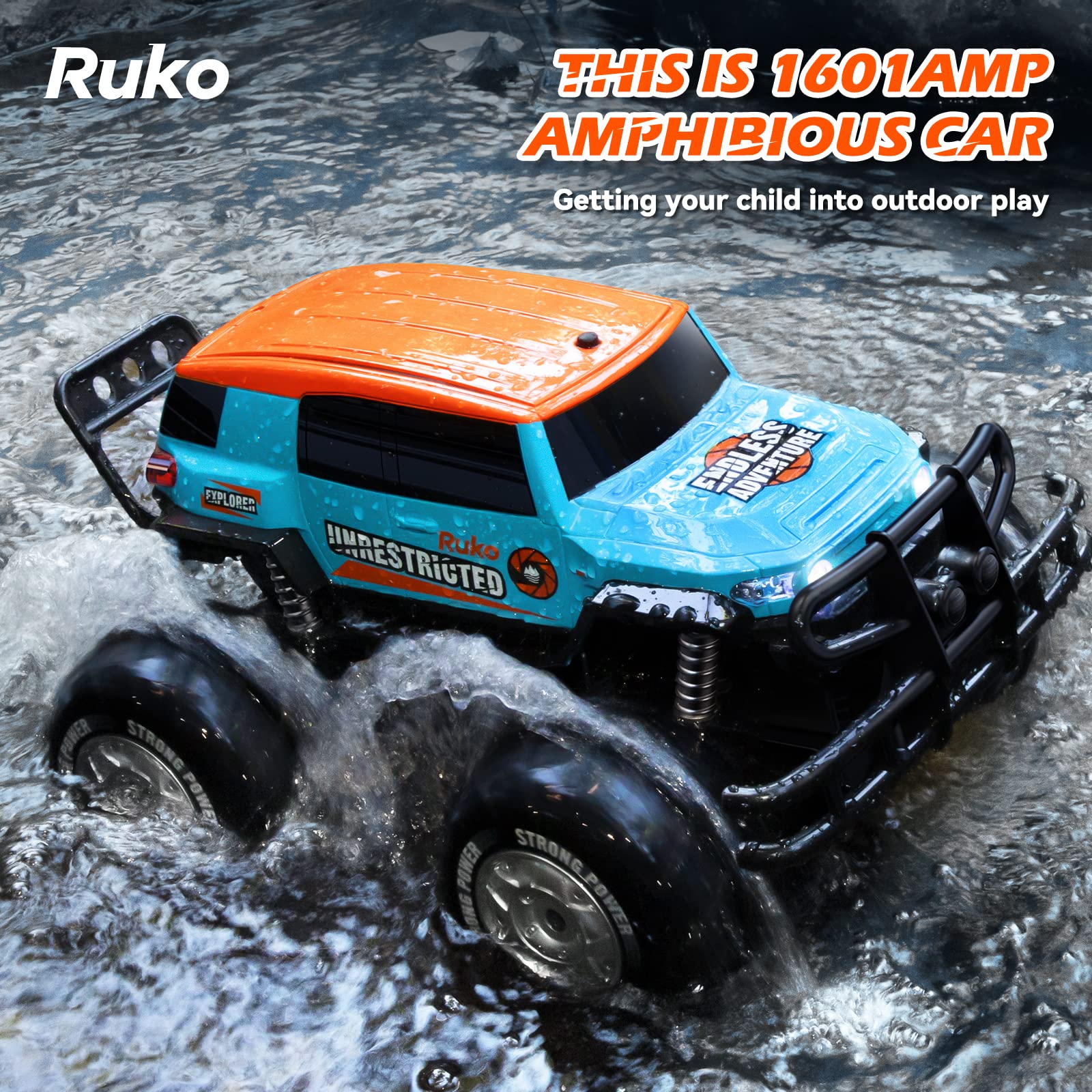 Ruko 1601AMP 1:10 Large Remote Control Waterproof Monster Truck for Boys, 4X4 Off Road All Terrain Vehicle 1088 Smart Robot Toys for Kids