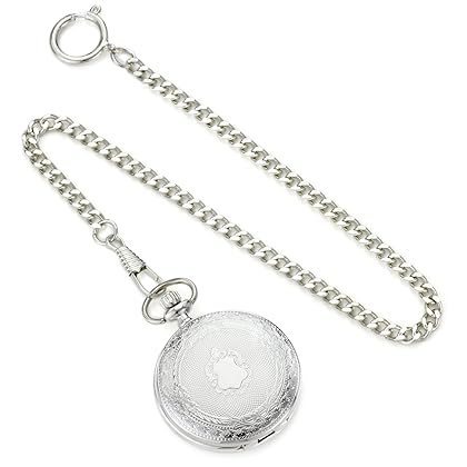 Bucasi PW1000SS Easy to Read Numbers Silver Tone Chain Pocket Watch