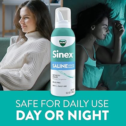 Vicks Sinex Saline Nasal Spray, Drug Free Ultra Fine Mist, Clear Everyday Sinus Congestion Fast, Clear Mucus from a Cold or Allergy, Daily Use 5.0 fl oz x 2
