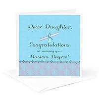 3dRose Greeting Card - Daughter Congratulation, Masters Degree Diploma, Flora, Damask, Aqua - Graduation Design
