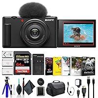 Sony ZV-1F Vlogging Camera Black ZV1F/B, Case, 64GB Card, 2 x NP-BX1 Battery, Card Reader, Corel Photo Software, HDMI Cable, LED Light, Charger, Flex Tripod, Memory Card Wallet, and More