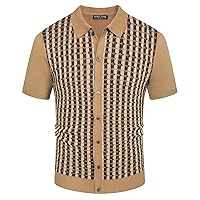 PJ PAUL JONES Mens Polo Shirt Short Sleeve Vintage 70s Knit Button Down Polo Shirts Casual Contrast Knitwear