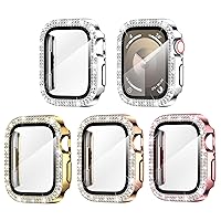 4 Pack Goton for Apple Watch Series 9/8/7 45mm Screen Protector Bling Case, Women Glitter Diamond Rhinestone Face Cover for iWatch Accessories 45mm Silver Gold Rose Gold Pink