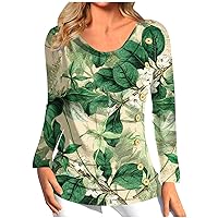Fall Outfits for Women 2023 Printing Button Design T-Shirt Long Sleeve Pleated Tees Loose Fit Asymmetrical Blouses