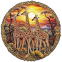 Wooden Jigsaw Puzzle, The Giraffe Family Puzzle, 7.9 * 7.8 Inches, 128 Pieces, Unique Animal Shaped Puzzle, Gift for Kids and Adults