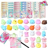 28 Packs Valentine Mochi Squishy Toys with Party Favor Bag for Kids Classroom Gift Exchange Valentine Party School Prizes, Kawaii Mochi Squishy Toy Stress Relief Toys