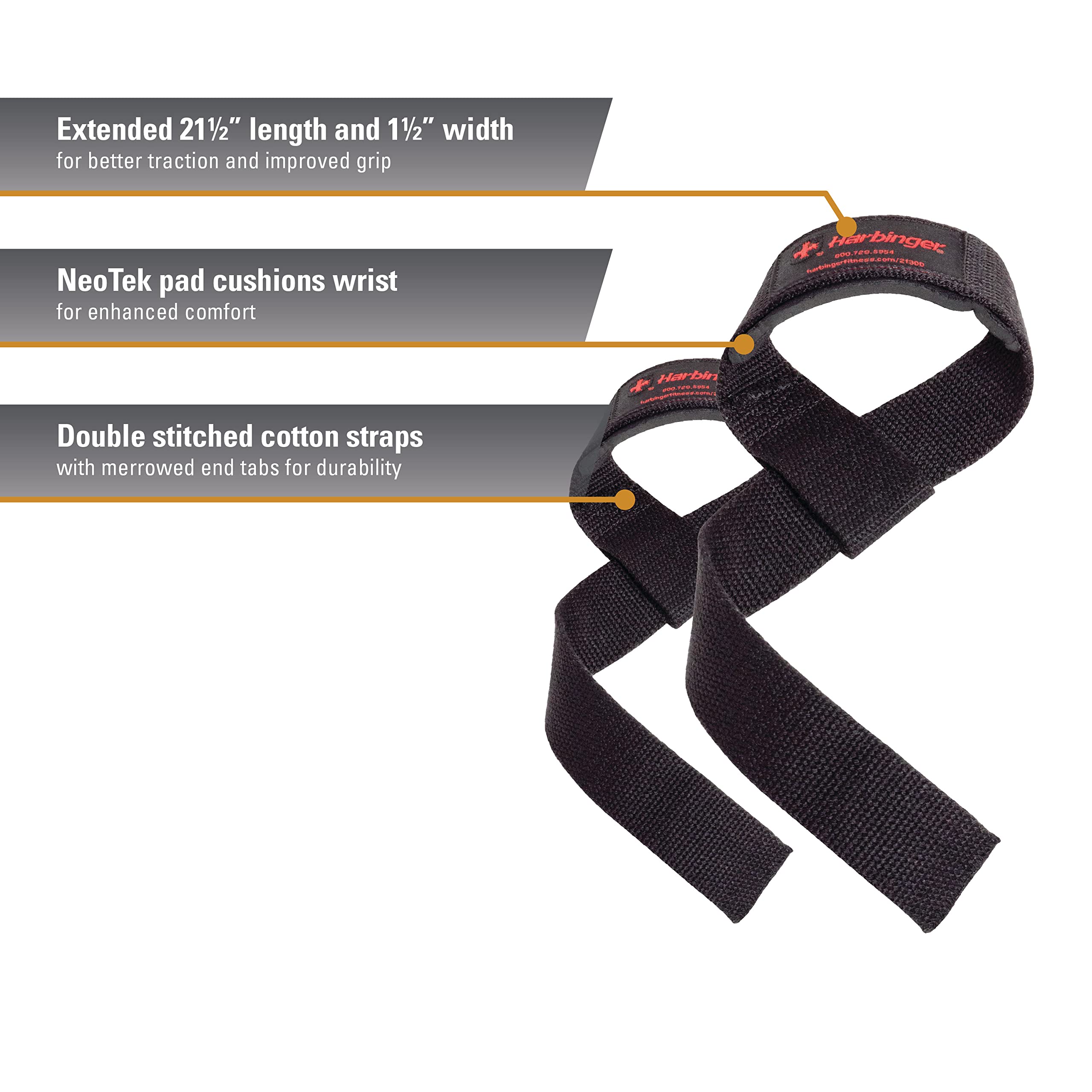 Harbinger Padded Cotton Lifting Straps with NeoTek Cushioned Wrist (Pair)