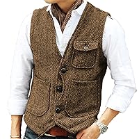 Casual Mens Vests Tweed Waistcoats Herringbone Retro Workwear Vintage Vest