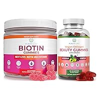 Biotin & Vegan Collagen Bundle, Gummies for Hair Growth, Healthier Skin & Nails (Bulk 90 Gummies), Collagen Booster Superfruit Complex with Resveratrol, Vitamin A, E, C - Replace Capsules, Pills