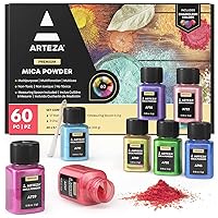 Arteza Mica Powder, Set of 60 Colors x 0.18 oz Jars, Craft Supplies for Paint, Epoxy Resin, Candle Making & DIY Crafts