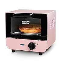 Mini Toaster Oven Cooker for Bread, Bagels, Cookies, Pizza, Paninis & More with Baking Tray, Rack, Auto Shut Off Feature - Pink