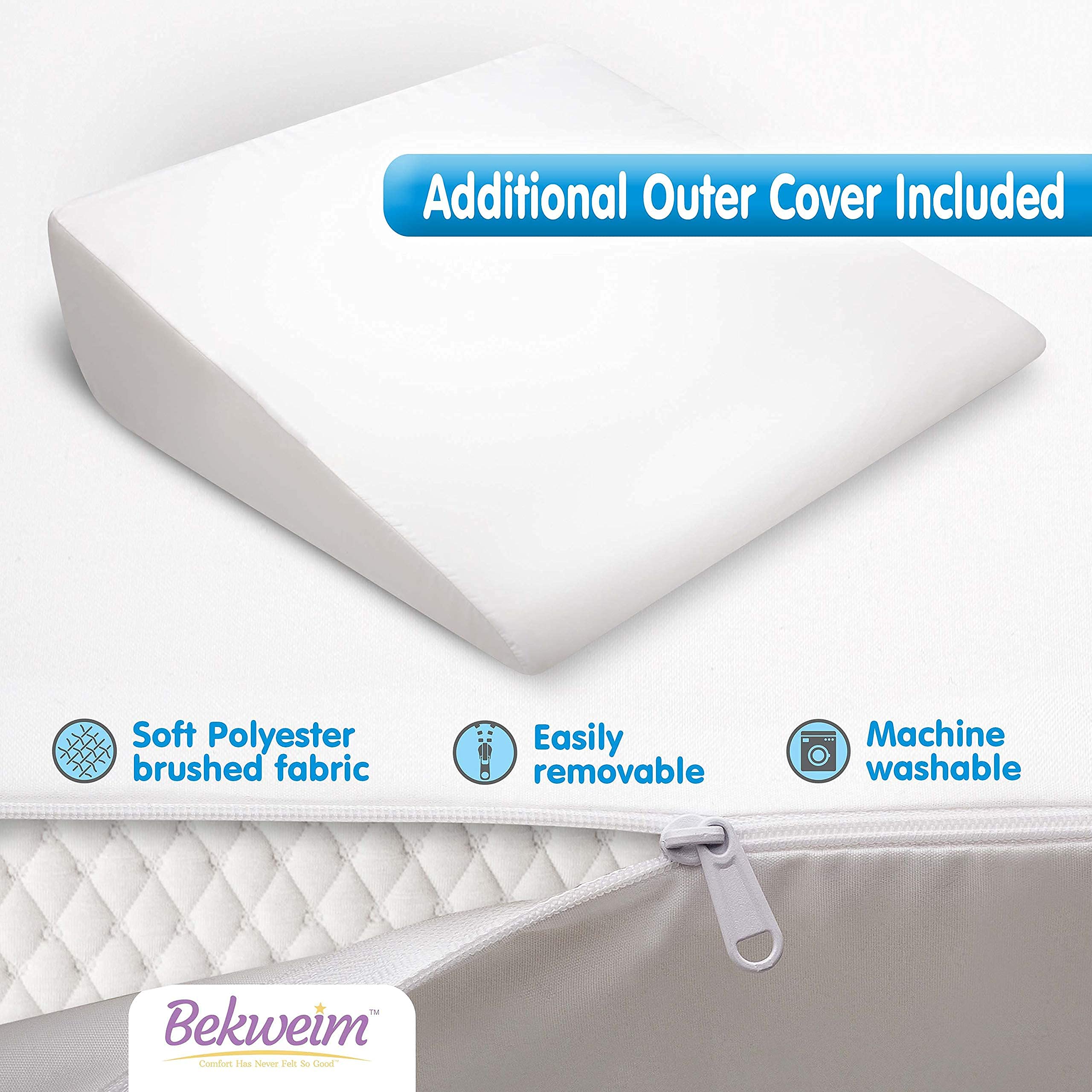 Wedge Pillow for Sleeping | 7.5 Inch Incline - Unique Curved Design | Memory Foam Bed Wedge Pillow | Support and Relief from Acid Reflux, Back and Neck Pain, Snoring, GERD (White)