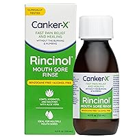 Canker-X Rincinol Oral Rinse Mouthwash, Quick Pain Relief from Canker Sores, Mouth Burns & More, Benzocaine Free & Alcohol Free Mouthwash, Adults & 6+ Years Kids Mouthwash, 4.0 Fl. Oz.