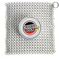 Crisbee Cast Iron Cleaner Combo II Puck & Chain Mail Scrubber - Maintain a Cleaner Non-Stick Skillet - Perfect for Cast Iron and Carbon Steel Cookware