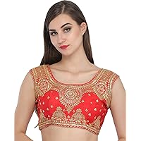 Tomato-Red Wedding Padded Choli from Jodhpur with Golden-Embroidery