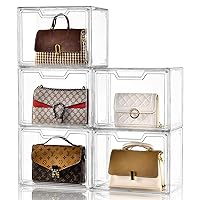 Purse Organizer for Closet,Clear Acrylic Display Case for Handbag Organizer, Purse Storage Box with Magnetic Door, Dustproof Storage Bins for Book, Collectibles, Cosmetic (5 Pack)