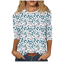 Trendy Tops for Women 2024,Women Summer Tops Plus Size Floral Shirt Womens Tops 3/4 Sleeve Crewneck Blouses Dressy Casual