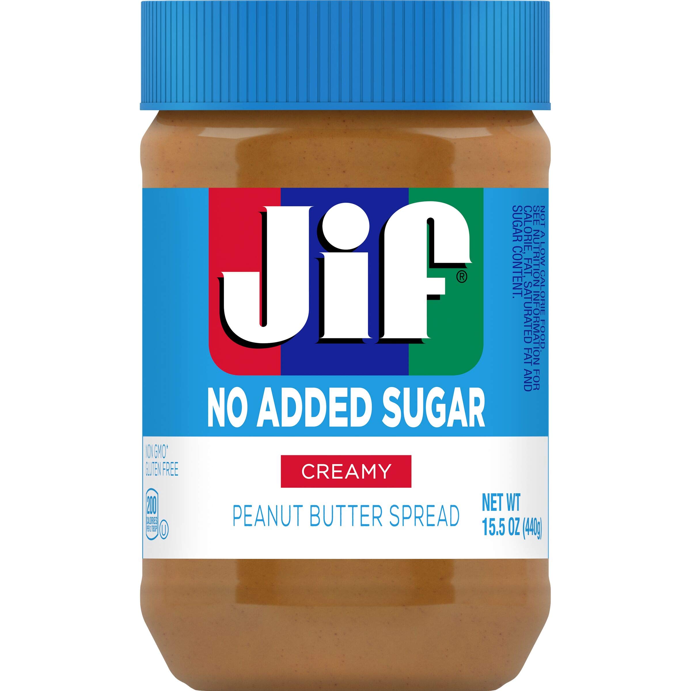 Jif No Added Sugar Creamy Peanut Butter Spread, 15.5 Ounces (Pack of 12), Smooth, Creamy Texture, No Stir Peanut Butter Spread