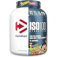 Dymatize ISO100 Hydrolyzed Protein Powder, 100% Whey Isolate, 25g of Protein, 5.5g BCAAs, Gluten Free, Fast Absorbing, Easy Digesting, Fruity Pebbles, 5 Pound