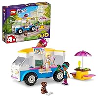 Friends Ice-Cream Truck Building Toy Pretend Play Gift for Kids Girls Boys Ages 4 and Up, Featuring Toy Van, Andrea & Roxy Mini-Dolls, Toy Dog and Accessories, 41715