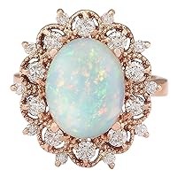 4.15 Carat Natural Multicolor Opal and Diamond (F-G Color, VS1-VS2 Clarity) 14K Rose Gold Cocktail Ring for Women Exclusively Handcrafted in USA